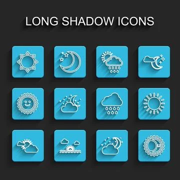 Set line Sun and cloud weather, Sunset, Cloud with moon stars, Eclipse of s.. Ilustração Stock