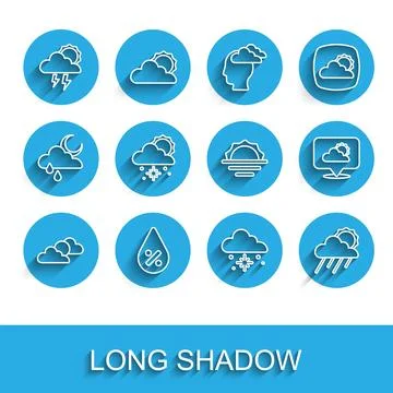 Set line Sun and cloud weather, Water drop percentage, Storm, Cloud with sn.. イラスト素材