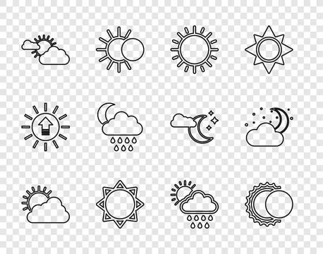 Set line Sun and cloud weather, Eclipse of sun, Cloud with rain moon,  and .. イラスト素材