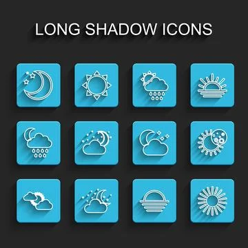 Set line Sun and cloud weather, Cloud with moon stars, Moon, Sunset, Eclips.. Illustrazione stock
