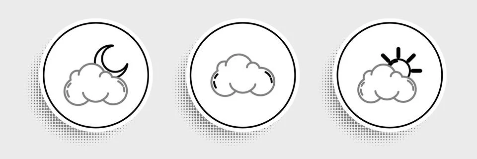 Set line Sun and cloud weather, Cloud with moon stars and  icon. Vector Stockillustratie