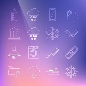 Set line Sun and snowflake, Chain link, Crossed meat chopper, Smartphone, mobile Ilustración de archivo