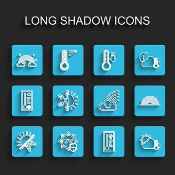 Set line Sun and snowflake, UV protection, Rainbow with clouds, Meteorology.. Stock Illustration