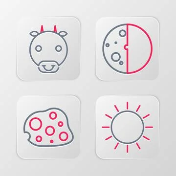 Set line Sun, Asteroid, Eclipse of the sun and Ox zodiac icon. Vector イラスト素材