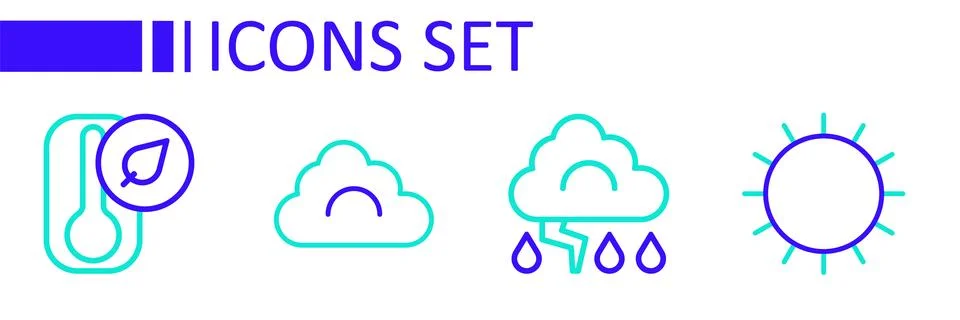 Set line Sun, Cloud and lightning,  and Thermometer icon. Vector 스톡 일러스트