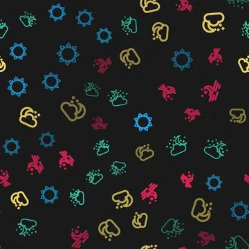Set line Sun, Cloud with moon and stars, and Moon on seamless pattern. Vector 스톡 일러스트