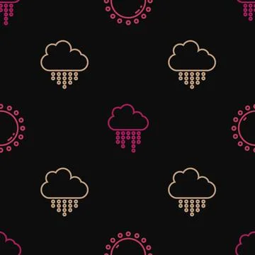 Set line Sun, Cloud with rain and on seamless pattern. Vector Stock Illustration