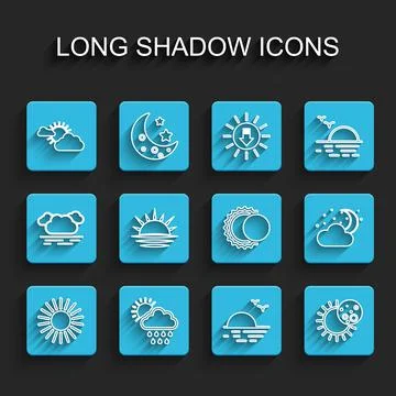 Set line Sun, Cloud with rain and sun, cloud weather, Sunset, Eclipse of, moon Ilustração Stock