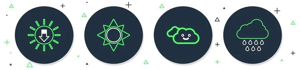 Set line Sun, Cloud, Sunset and with rain icon. Vector 스톡 일러스트
