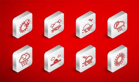 Set line Sun, Cloud, Sunset, with rain and moon, Eclipse of the sun, and icon Ilustração Stock