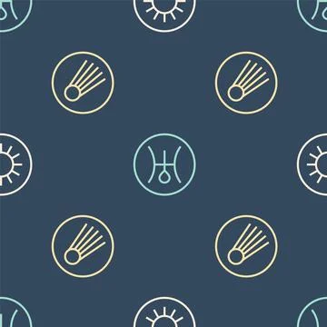 Set line Sun, Comet and Symbol Uranus on seamless pattern. Vector Illustrazione stock