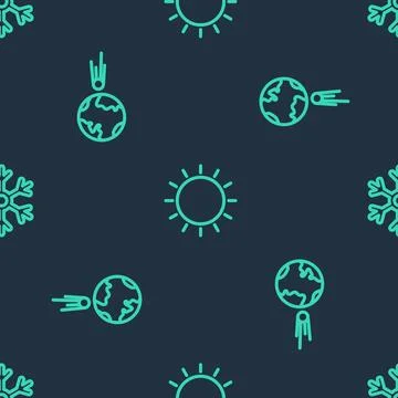 Set line Sun, Comet falling down fast and Snowflake on seamless pattern. Vector 스톡 일러스트