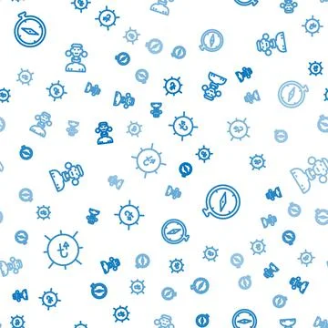Set line Sun, Compass and African tribe male on seamless pattern. Vector Stock Illustration