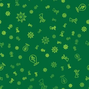 Set line Sun, Cross ankh and Hookah on seamless pattern. Vector Stock Illustration