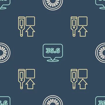 Set line Sun, Digital thermometer and Medical on seamless pattern. Vector Stock Illustration