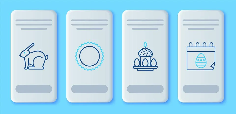 Set line Sun, Easter cake and eggs, rabbit and Calendar with icon. Vector Illustrazione stock