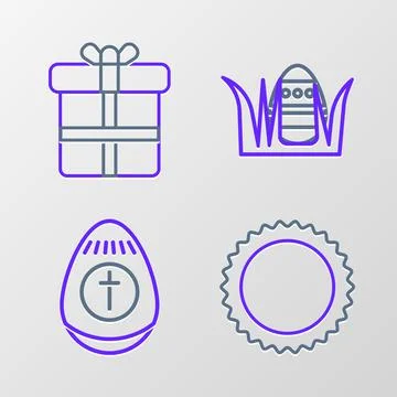 Set line Sun, Easter egg, and Gift box icon. Vector Illustrazione stock