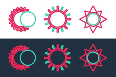 Set line Sun, Eclipse of the sun and  icon. Vector 스톡 일러스트
