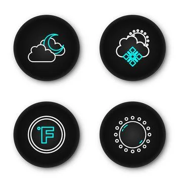 Set line Sun, Fahrenheit, Cloud with snow and sun and moon icon. Vector Stockillustratie