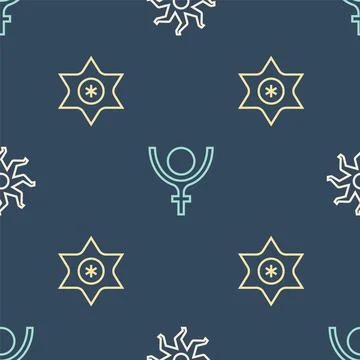 Set line Sun, Falling star and Symbol Pluto on seamless pattern. Vector Illustrazione stock
