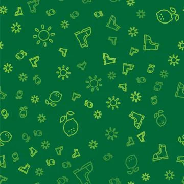 Set line Sun, Lemon and Hunter boots on seamless pattern. Vector イラスト素材