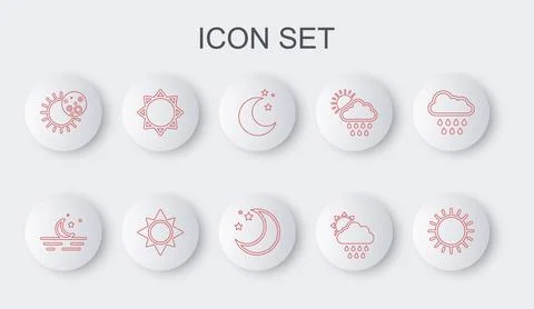 Set line Sun, Moon and stars, Cloud with rain sun, Eclipse of the,  and  ic.. Ilustração Stock