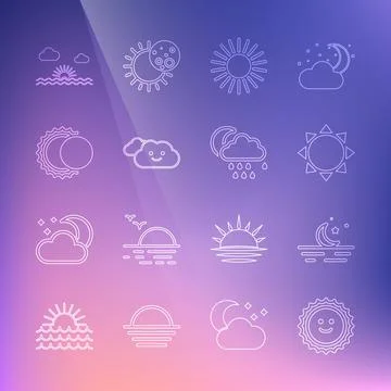 Set line Sun, Moon and stars, Cloud, Eclipse of the sun, Sunset and with ra.. 스톡 일러스트