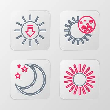 Set line Sun, Moon and stars, Eclipse of the sun and Sunset icon. Vector イラスト素材