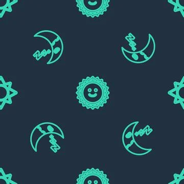 Set line Sun, Moon icon and on seamless pattern. Vector イラスト素材