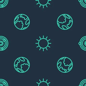 Set line Sun, Planet Mercury and Solar system on seamless pattern. Vector イラスト素材
