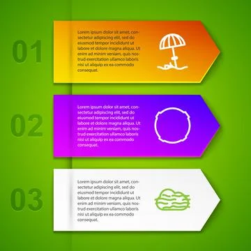 Set line Sun protective umbrella for beach, Moon, Fog and cloud and Comet Stock Illustration