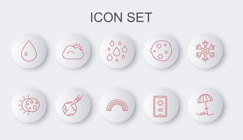 Set line Sun protective umbrella for beach, Eclipse of the sun, Water drop 스톡 일러스트