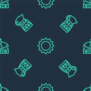 Set line Sun, Sangria pitcher and Crown of spain on seamless pattern. Vector イラスト素材