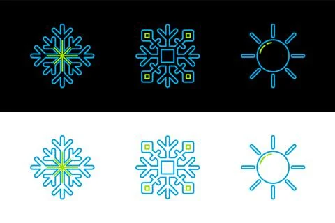 Set line Sun, Snowflake and  icon. Vector Stock Illustration