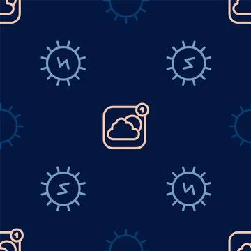 Set line Sun, Solar energy panel and Weather forecast app on seamless pattern イラスト素材