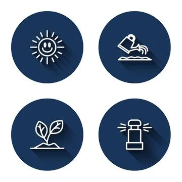 Set line Sun, Watering can, Sprout and Automatic irrigation sprinklers with.. Stock Illustration
