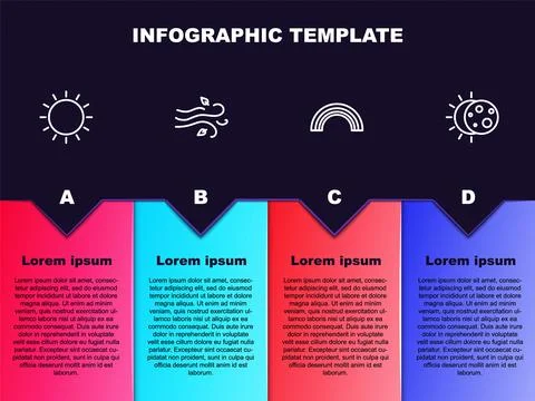 Set line Sun, Wind, Rainbow and Eclipse of the sun. Business infographic Stock Illustration