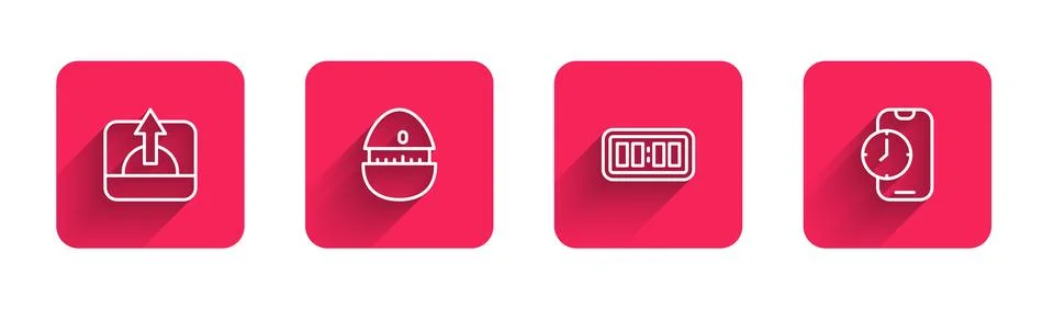 Set line Sunrise, Kitchen timer, Digital alarm clock and Alarm app mobile with Stock Illustration