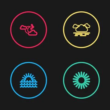 Set line Sunset, , Cloud and with moon and stars icon. Vector Illustrazione stock