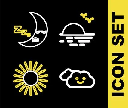 Set line Sunset, Cloud,  and Moon icon icon. Vector イラスト素材