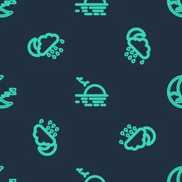 Set line Sunset, Cloud with rain and moon and Moon icon on seamless pattern Stock Illustration
