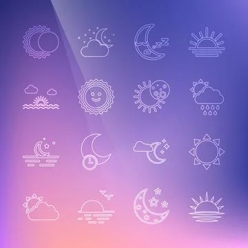 Set line Sunset, Cloud with rain and sun, Moon icon, Eclipse of the and icon 스톡 일러스트