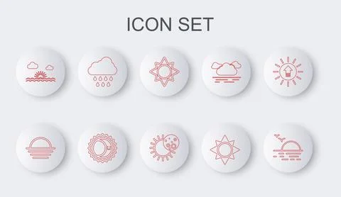 Set line Sunset, Cloud with rain, Eclipse of the sun and  icon. Vector Ilustração Stock