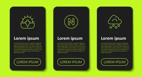 Set line Sunset, Compass north and Hail cloud. Business infographic template Stock Illustration