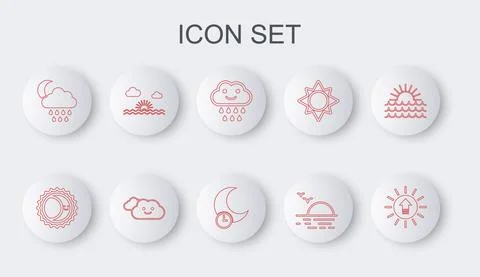 Set line Sunset, Eclipse of the sun, Cloud with rain, and moon, and Sleeping Ilustração Stock