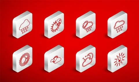 Set line Sunset, Eclipse of the sun, Cloud with rain and, moon stars, cloud.. Ilustração Stock