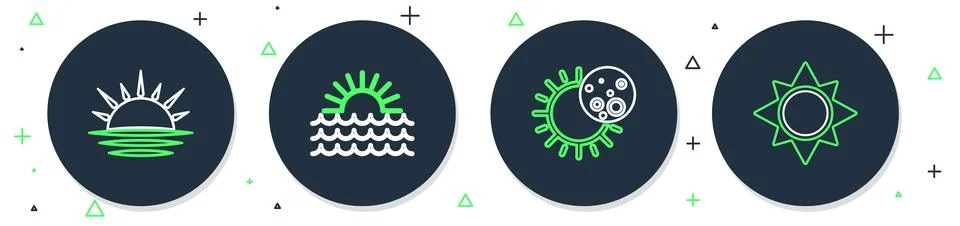 Set line Sunset, Eclipse of the sun,  and  icon. Vector イラスト素材