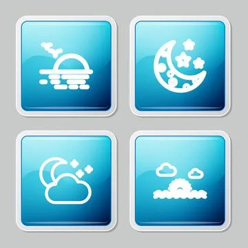 Set line Sunset, Moon and stars, Cloud with moon and icon. Vector 스톡 일러스트