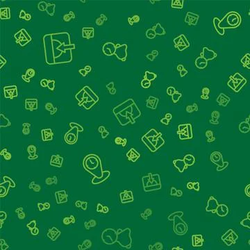 Set line Sunset, Time zone clocks and Alarm on seamless pattern. Vector Stock Illustration