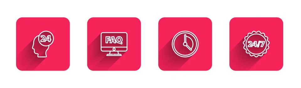 Set line Support operator in touch, Computer monitor and FAQ, Time Management Stock Illustration